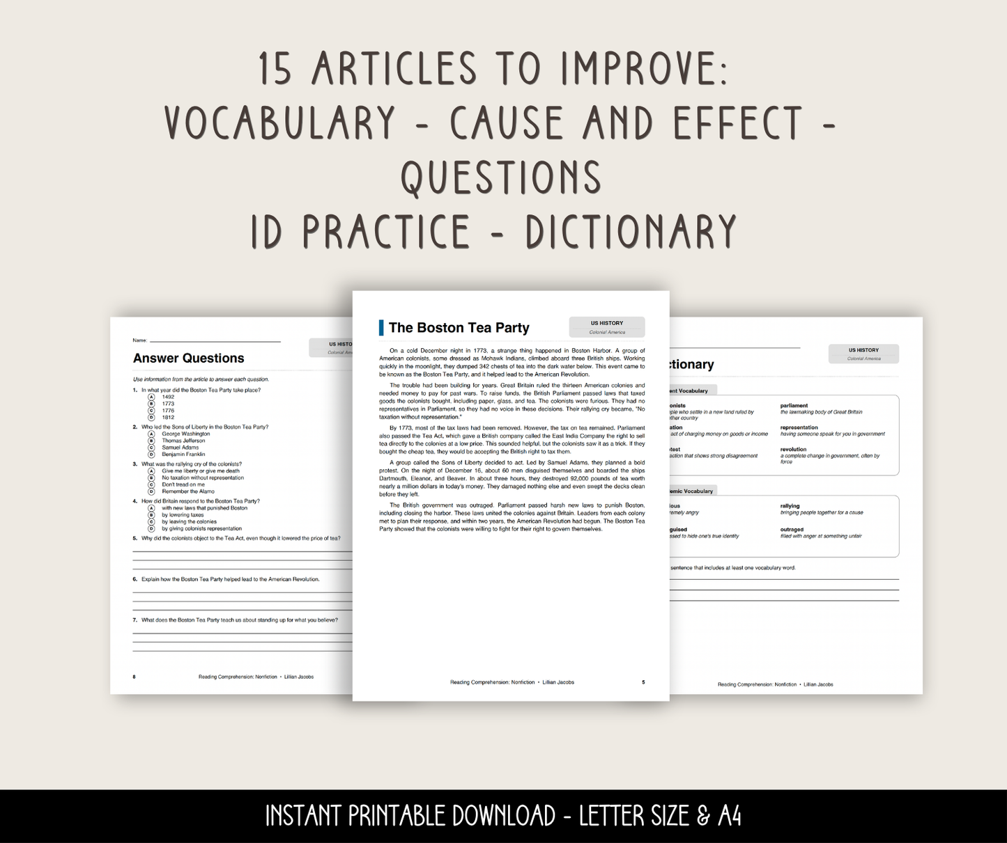 Reading Comprehension Worksheets PDF Printable Vol 3, 6th Grade ELA Passages