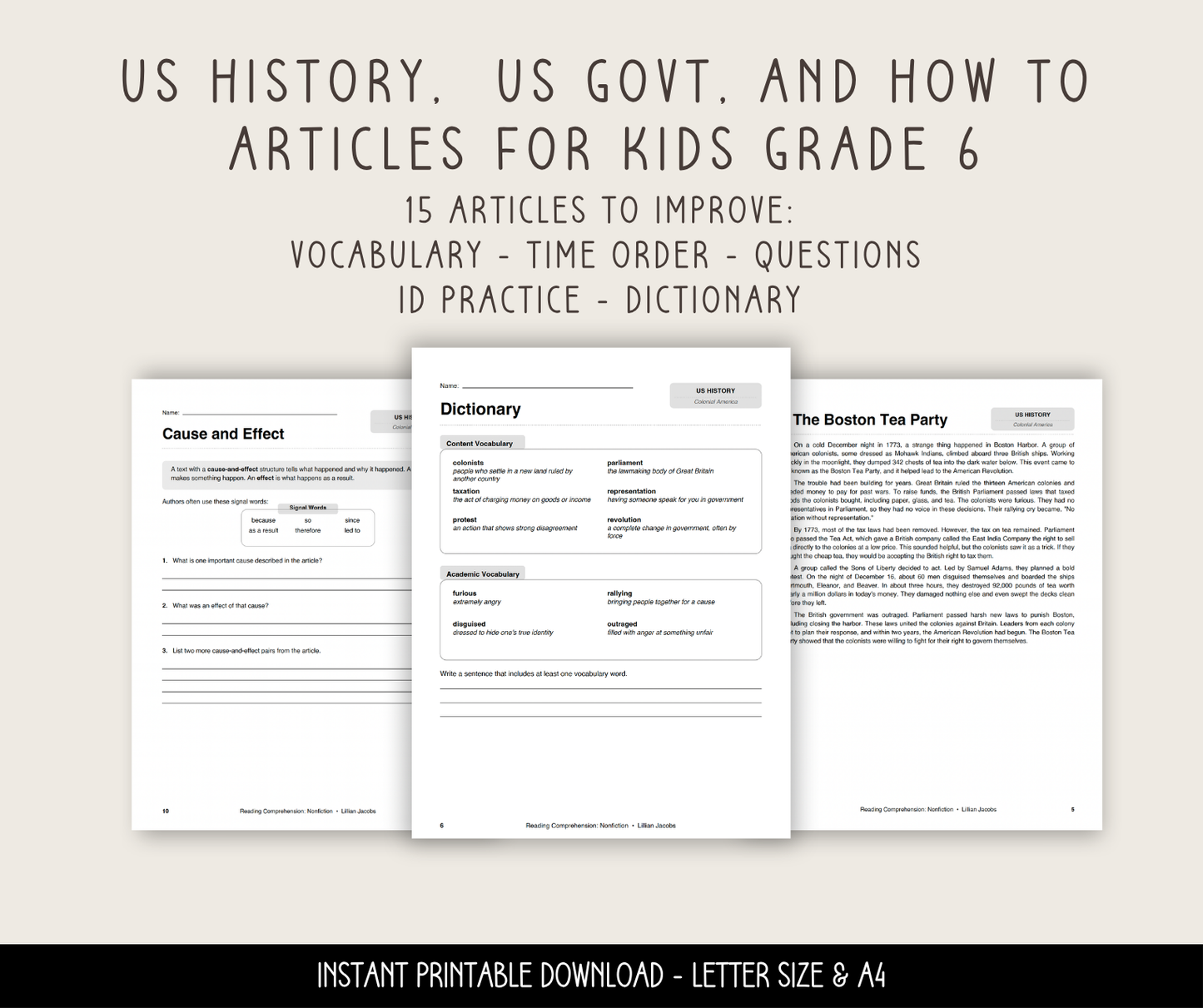 Reading Comprehension Worksheets PDF Printable Vol 3, 6th Grade ELA Passages
