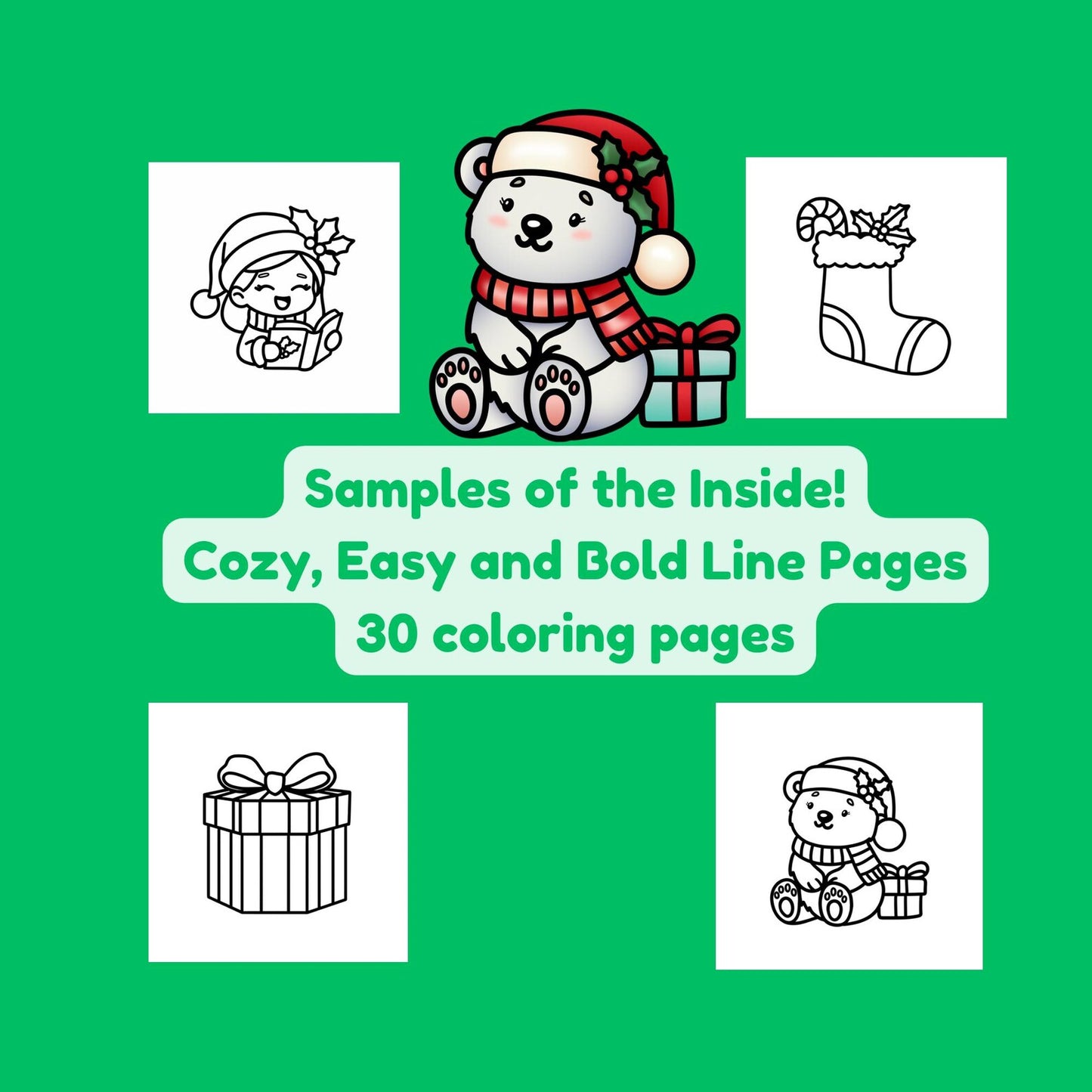 Cozy Kids Christmas Coloring Book | Set of 30 Bold and Easy Coloring Pages | PDF Instant Download