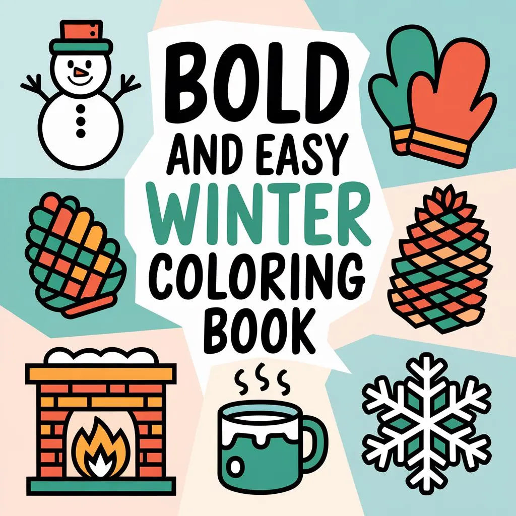 Bold and Easy Winter Coloring Book | 60 Unique Designs | PDF Digital Download