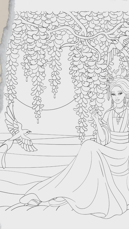 Asian Beauty Coloring Book: Beautiful Chinese Women and Scenes for Teens and Adults