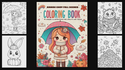 Kawaii Cozy Fall Scenes Coloring Book