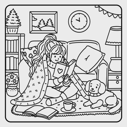 Relaxing Cozy Girl Moments Coloring Book, Cute Girl Life