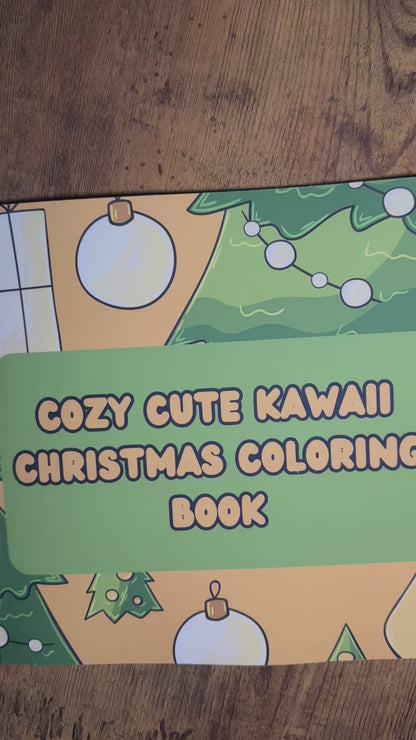 Cozy Cute Kawaii Christmas Coloring Book, 40 Simple Designs for Kids and Adults