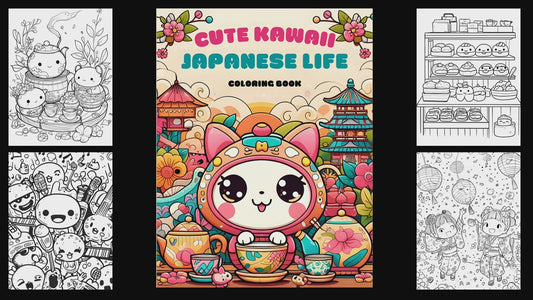 Cute Kawaii Japanese Life Coloring Book: Bold and Detailed Coloring Pages with Cute Animals, Flowers, Nature Scenery for Adults and Teens