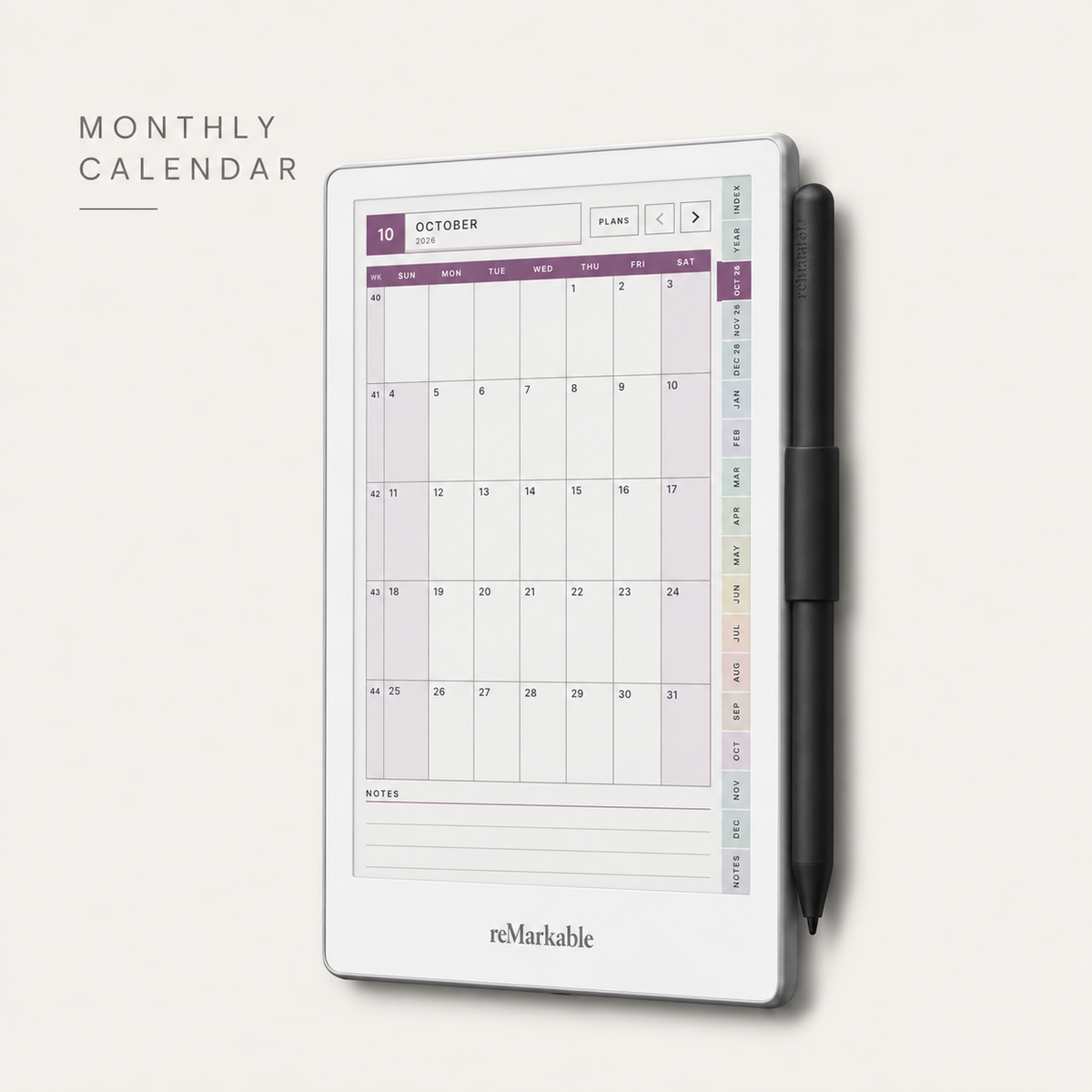 2026–2027 Digital Planner for reMarkable Paper Pro Move | Vertical Weekly & Daily Planner