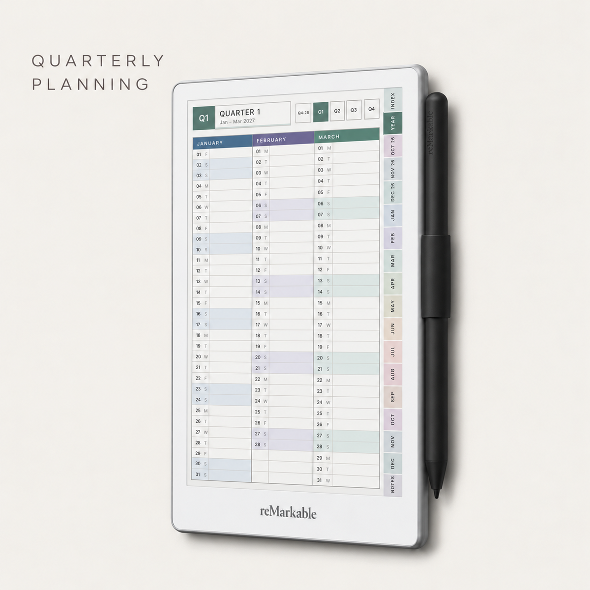 2026–2027 Digital Planner for reMarkable Paper Pro Move | Vertical Weekly & Daily Planner