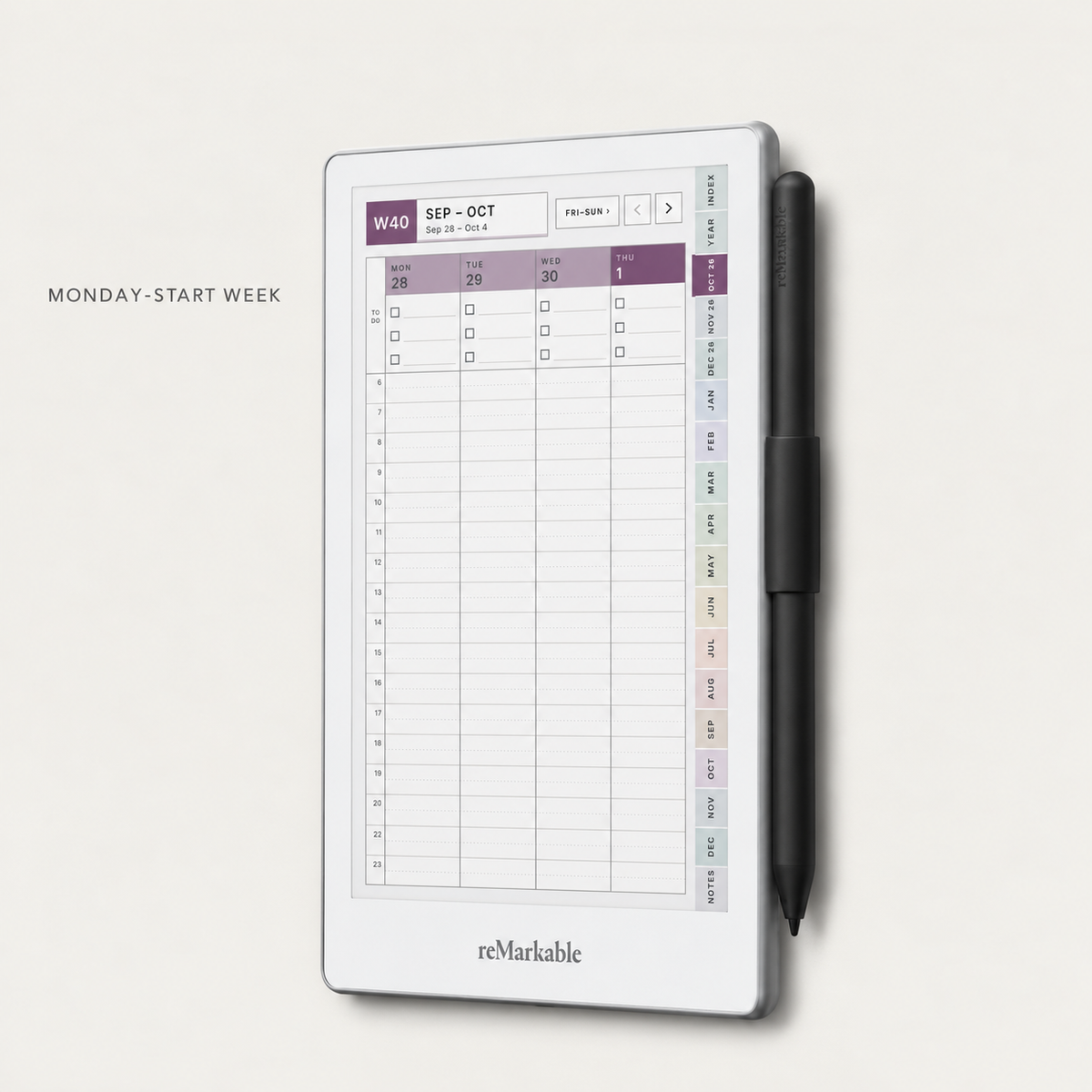 2026–2027 Digital Planner for reMarkable Paper Pro Move | Vertical Weekly & Daily Planner