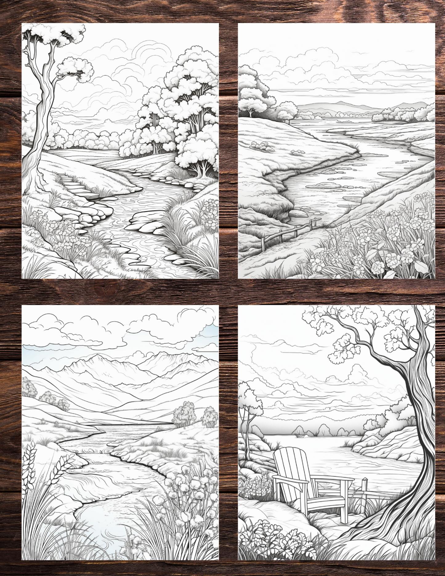 Serenity of Nature Grayscale Coloring Book | 50 Coloring Pages Realistic Nature Rivers, Hills, Views Mountains | Download Printable PDF Filelogo