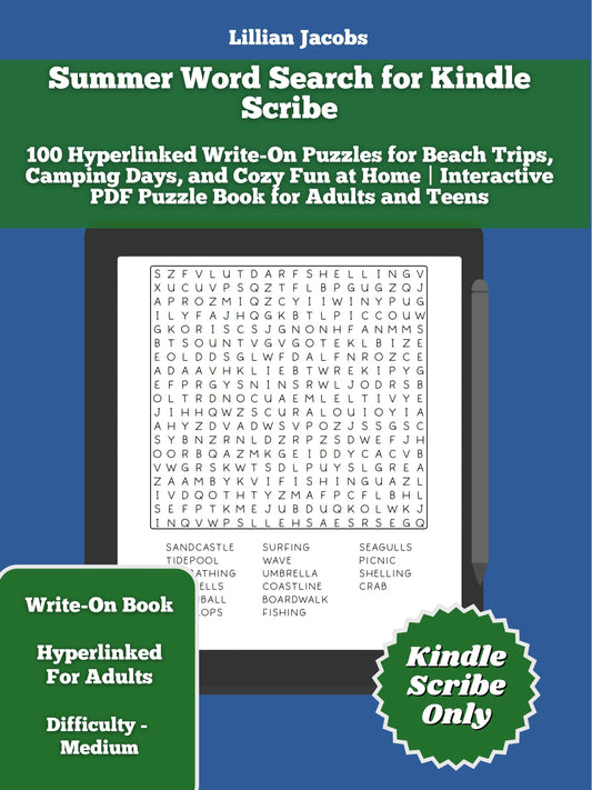 Cover of 'Summer Word Search for Kindle Scribe' — digital puzzle book by Lillian Jacobs
