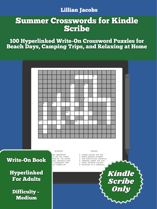 Cover of 'Summer Crosswords for Kindle Scribe' — digital crossword puzzle book by Lillian Jacobs
